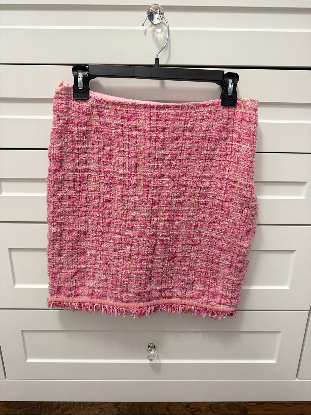Escada Pink Tweed Fringe Mini Skirt